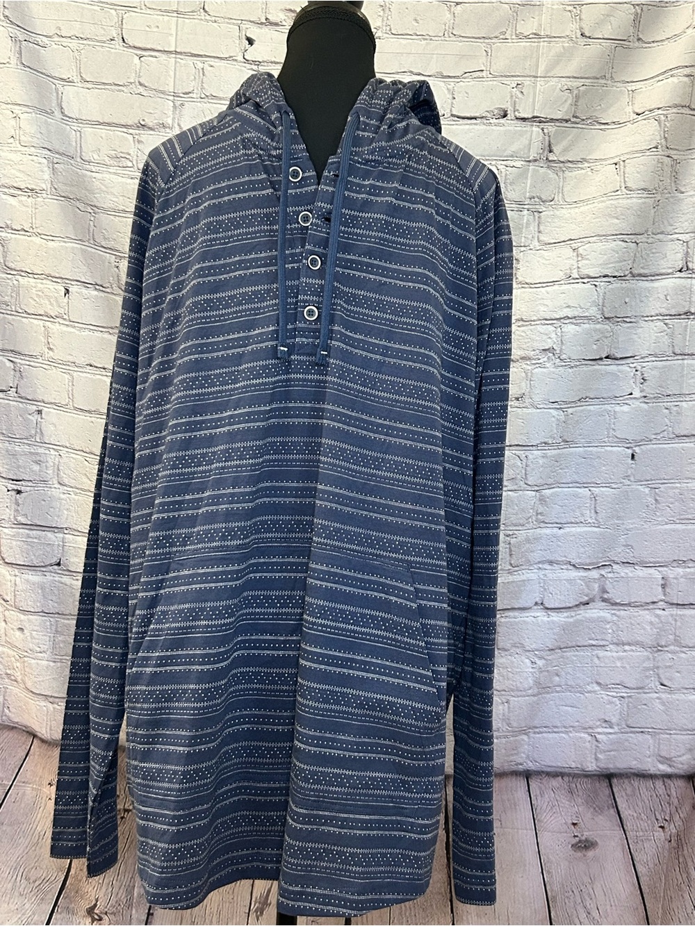 Daniel Cremieux Navy Striped Hooded Henley Pullover